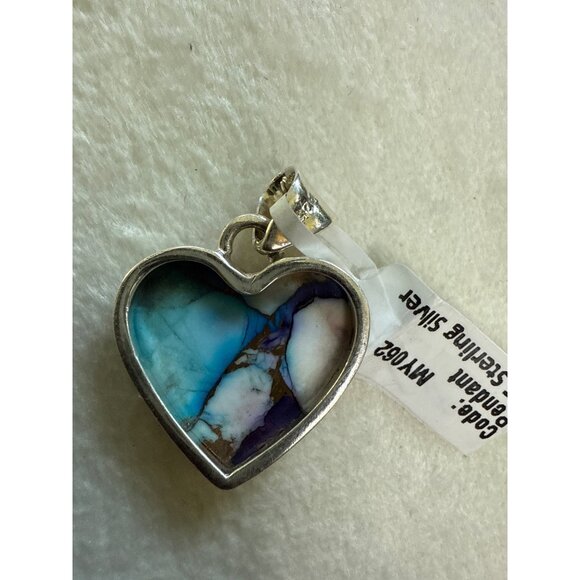 Heart-Shaped Sterling Silver Pendant With Purple Mojave Dahlia & Blue Turquoise - Picture 3 of 4